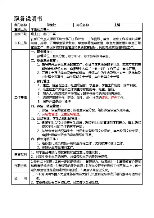 学生处主管岗位职责
