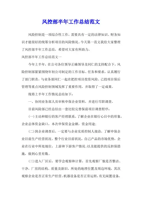 风控部半年工作总结范文
