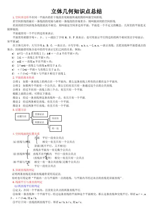 立体几何知识点总结