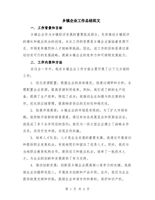 乡镇企业工作总结范文