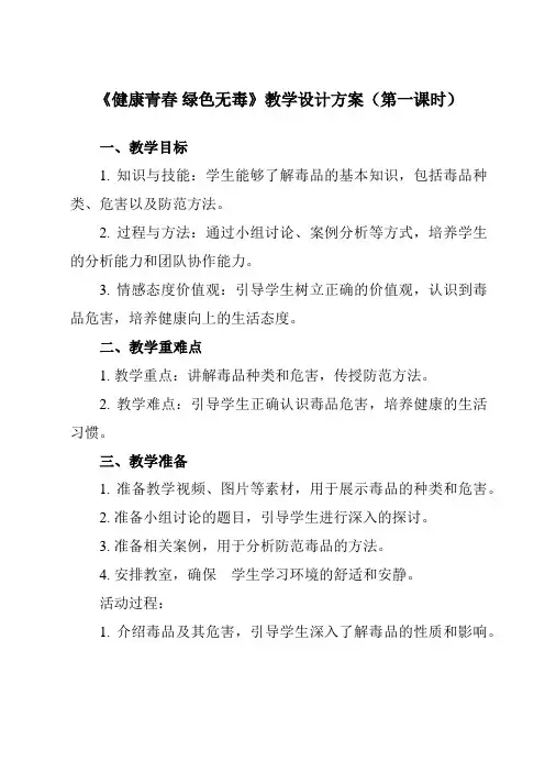 《 健康青春 绿色无毒》教学设计教学反思-2023-2024学年中职拓展通用版班会育人生命安全