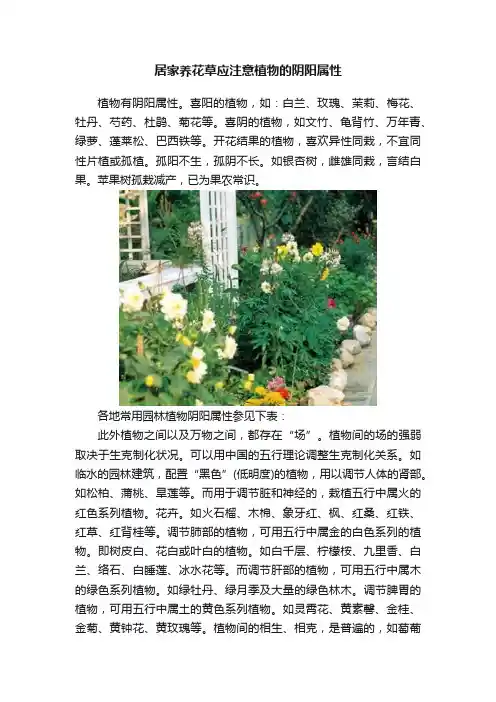 居家养花草应注意植物的阴阳属性