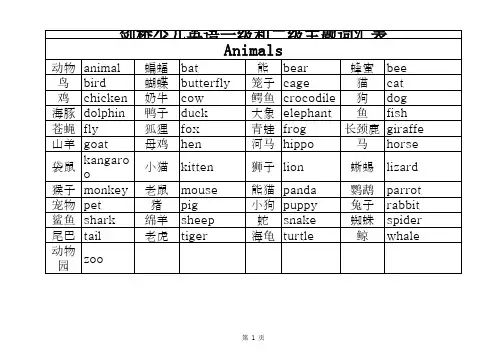 剑桥国际少儿英语二级词汇