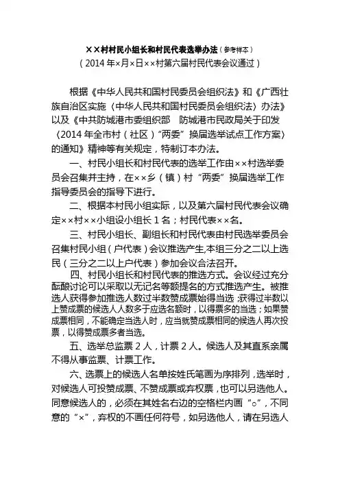 村村民小组长和村民代表选举办法