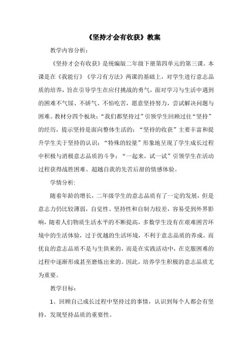《坚持才会有收获》教案  小学统编版道德与法治二年级下册
