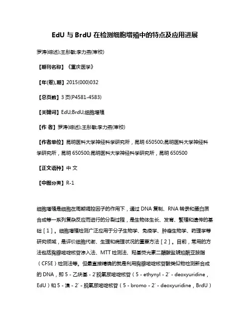 EdU 与BrdU 在检测细胞增殖中的特点及应用进展