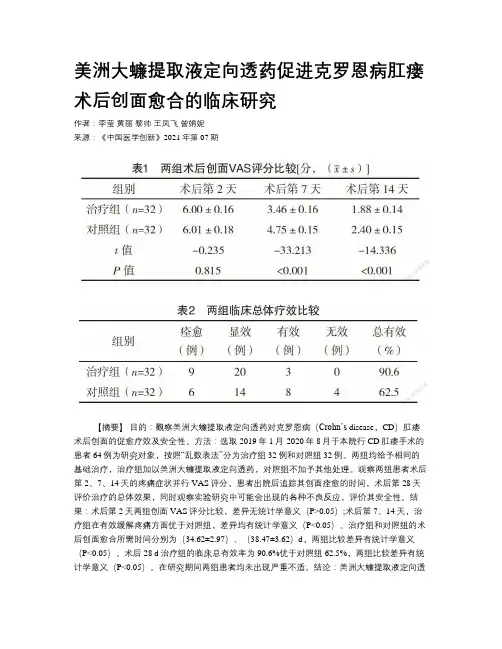 美洲大蠊提取液定向透药促进克罗恩病肛瘘术后创面愈合的临床研究