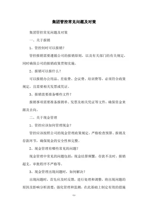 集团管控常见问题及对策