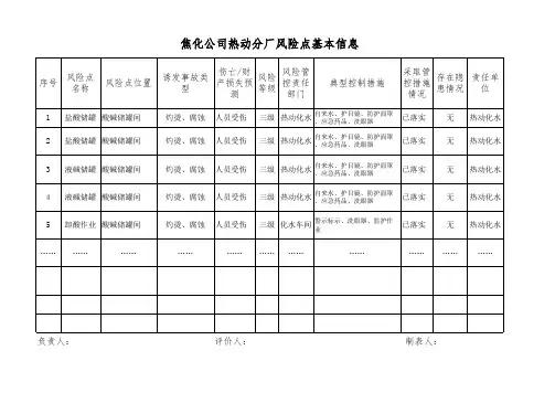 风险点、危害分析、安全检查样表