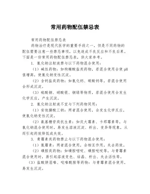 常用药物配伍禁忌表3篇