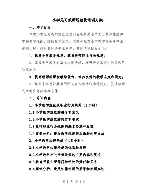 小学见习教师规范化培训方案