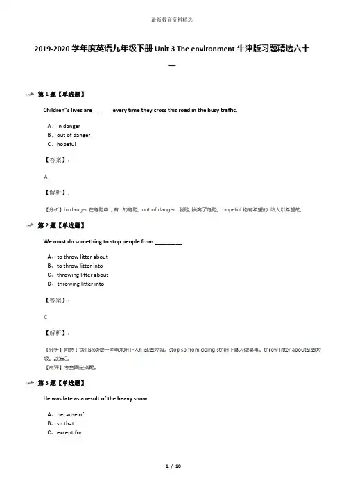 2019-2020学年度英语九年级下册Unit 3 The environment牛津版习题精选六十一