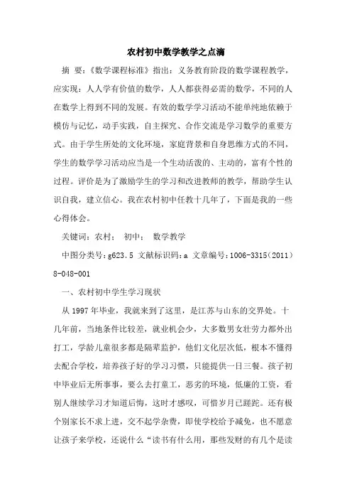 农村初中数学教学之点滴论文