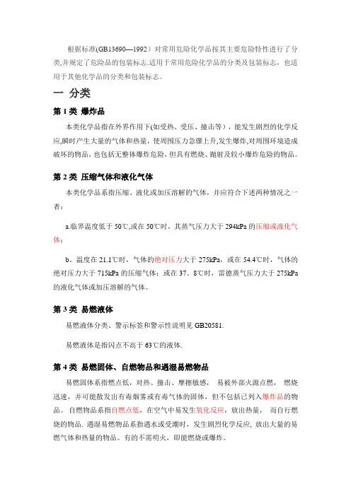 常见危险化学品分类与标志