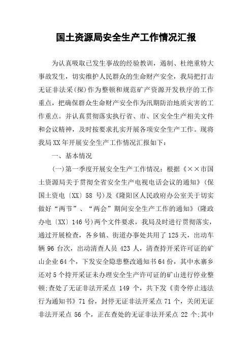 国土资源局安全生产工作情况汇报