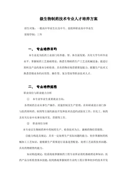生物制药技术专业人才培养方案