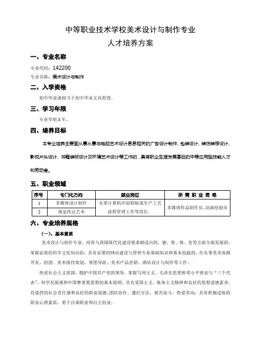 中等职业技术学校美术设计与制作专业人才培养方案