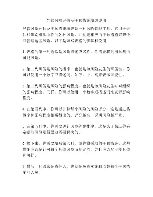 导管风险评估及干预措施填表说明