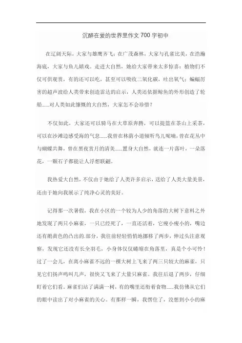 沉醉在爱的世界里作文700字初中