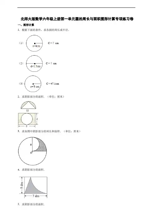 北师大版数学六年级上册第一单元圆的周长与面积图形计算专项练习卷(含答案)