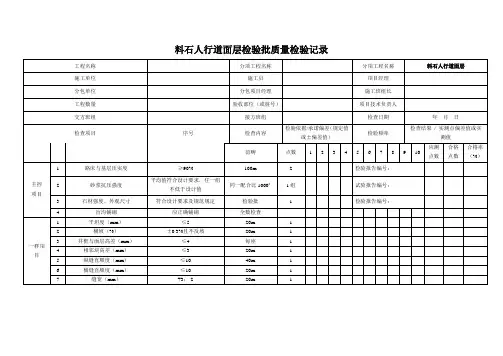 料石人行道面层检验批质量检验记录