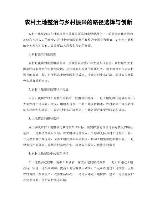 农村土地整治与乡村振兴的路径选择与创新