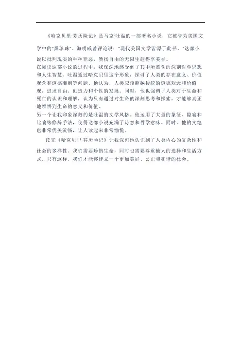 《哈克贝里·芬历险记》读后感