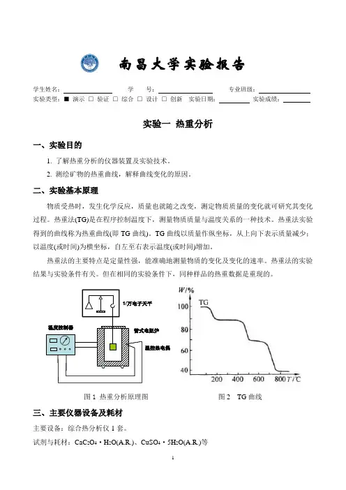 实验报告一-热重分析