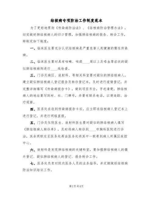 结核病专项防治工作制度范本(2篇)