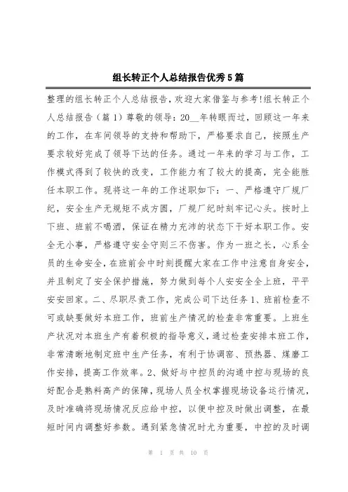 组长转正个人总结报告优秀5篇