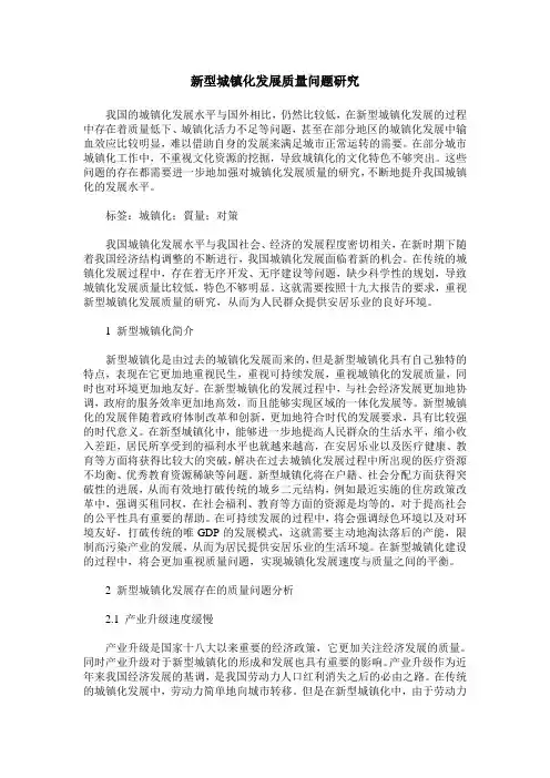 新型城镇化发展质量问题研究
