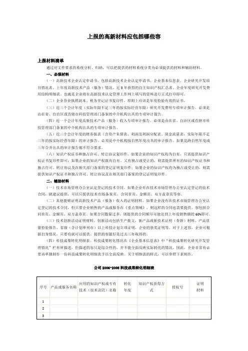 高新技术企业申报材料大全