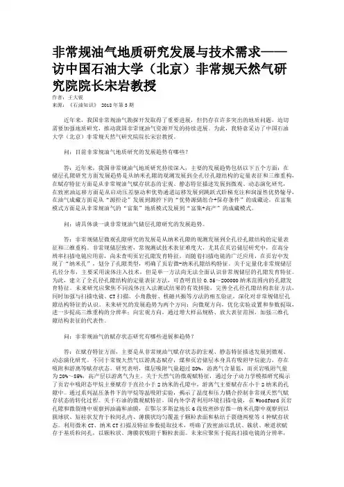 非常规油气地质研究发展与技术需求——访中国石油大学（北京）非常规天然气研究院院长宋岩教授