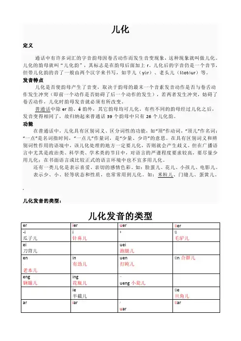 普通话儿化音词表