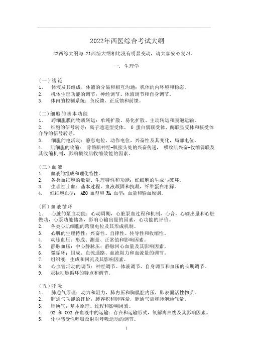 2022年西医综合考试大纲