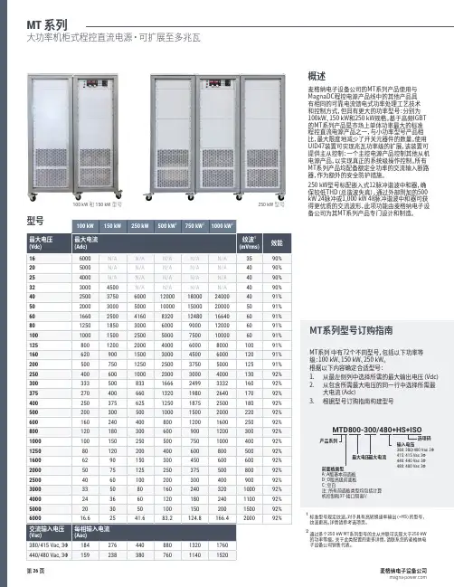 麦格纳电子MT系列大功率机柜式可扩展至多兆瓦的可编程直流电源型号订购指南说明书