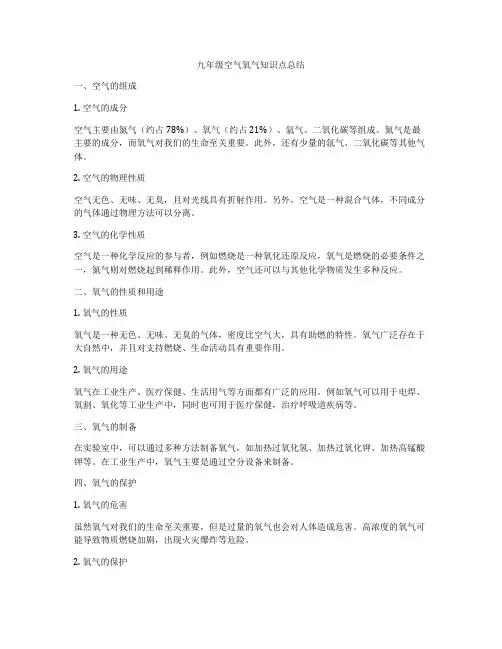 九年级空气氧气知识点总结