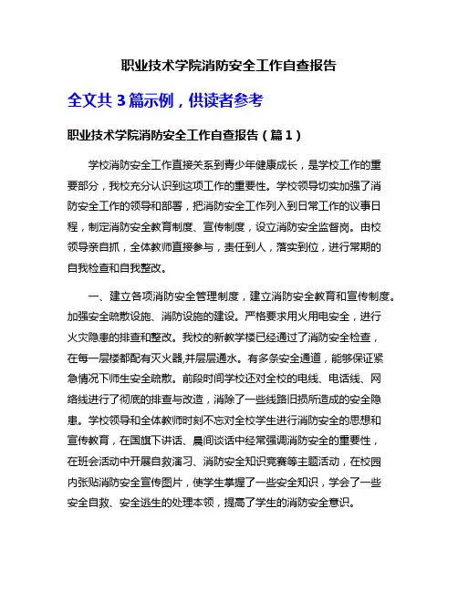 职业技术学院消防安全工作自查报告