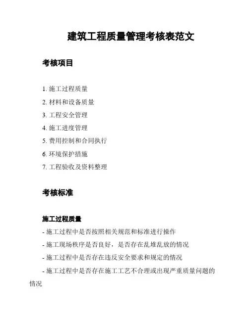 建筑工程质量管理考核表范文