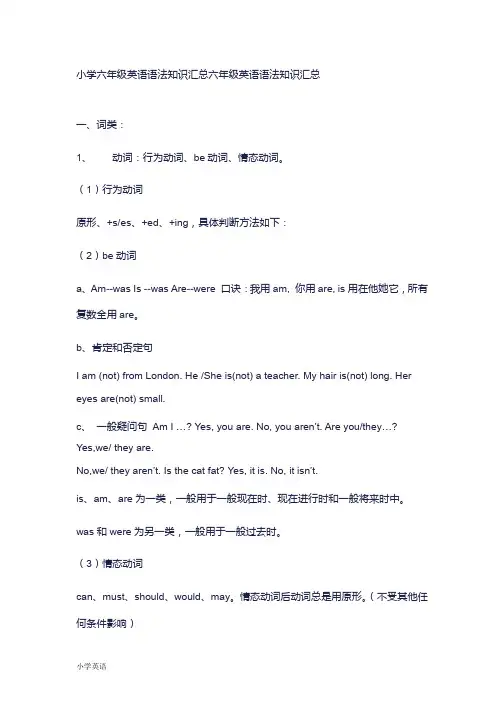 小学六年级英语语法知识汇总六年级英语语法知识汇总