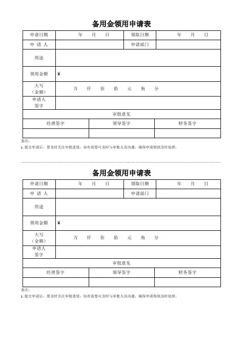 备用金领用申请表格(可修改) 