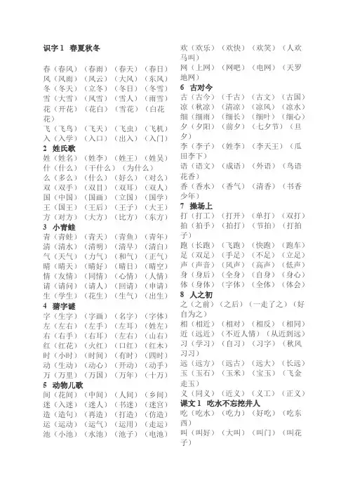 部编版一年级下册写字表扩词