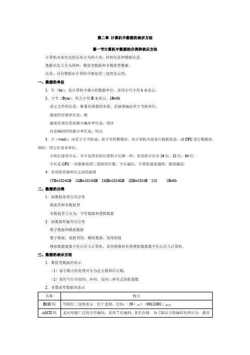 计算机原理 计算机中数据的表示方法