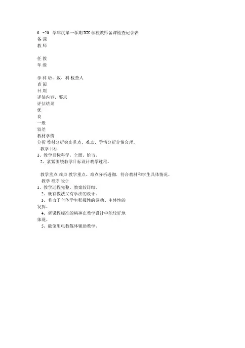 教案检查记录表