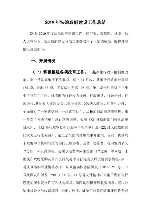2019年法治政府建设工作总结
