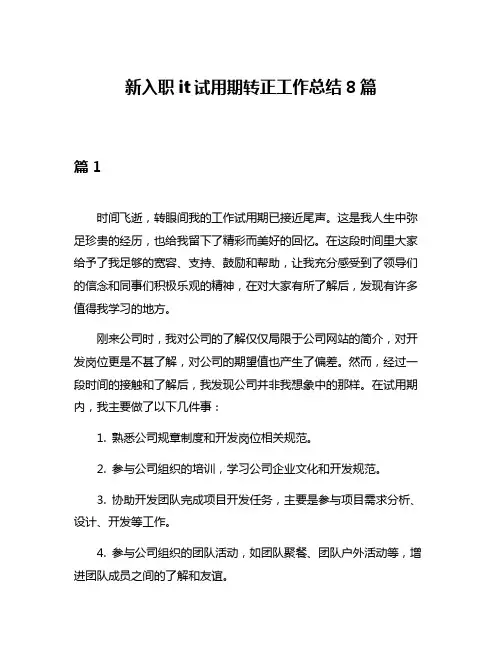 新入职it试用期转正工作总结8篇