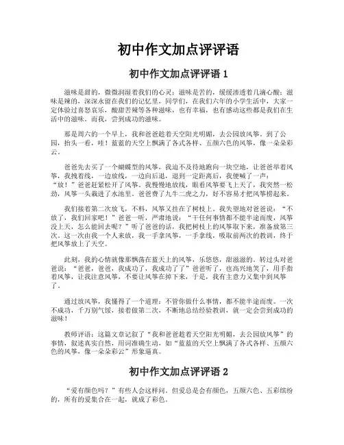 初中作文加点评评语