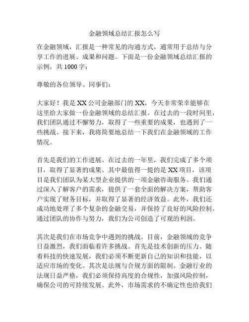 金融领域总结汇报怎么写