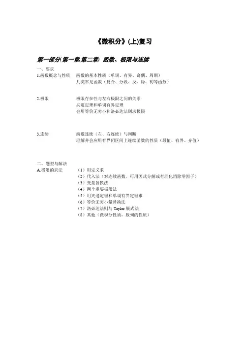 微积分(上) 知识点重点复习整理 交大