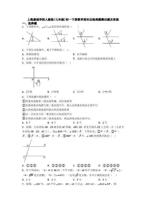 上海康城学校人教版(七年级)初一下册数学期末压轴难题测试题及答案